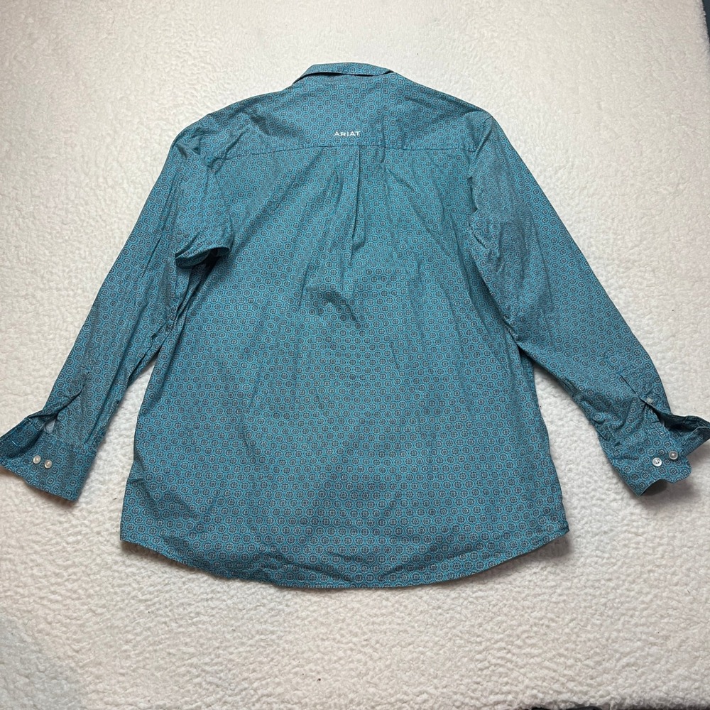 Ariat Button Down Shirt Mens Medium Teal Geometric Floral Stretch Long Sleeve - Picture 9 of 11